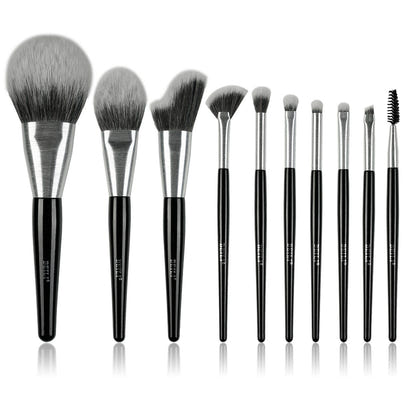 Beili Christmas Gift Makeup Brush Set Of 10, Kabuki Brushes With Synthetic Hair For Foundation, Concealer, And Eyeshadow.