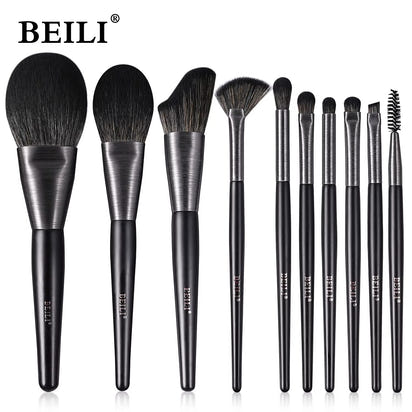 Beili Christmas Gift Makeup Brush Set Of 10, Kabuki Brushes With Synthetic Hair For Foundation, Concealer, And Eyeshadow.