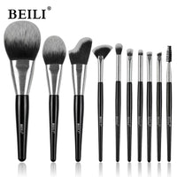 Beili Christmas Gift Makeup Brush Set Of 10, Kabuki Brushes With Synthetic Hair For Foundation, Concealer, And Eyeshadow.