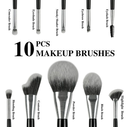 Beili Christmas Gift Makeup Brush Set Of 10, Kabuki Brushes With Synthetic Hair For Foundation, Concealer, And Eyeshadow.