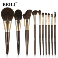 Beili Christmas Gift Makeup Brush Set Of 10, Kabuki Brushes With Synthetic Hair For Foundation, Concealer, And Eyeshadow.